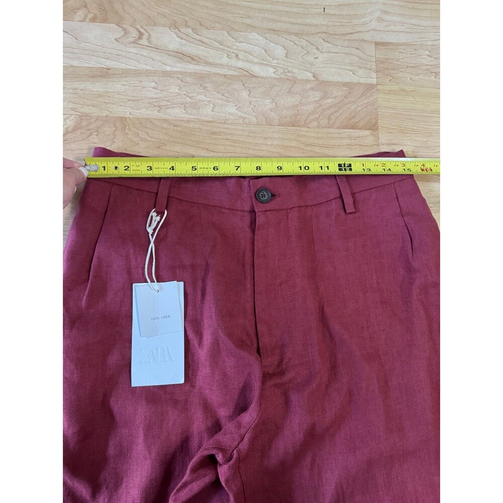 NEW Zara 100% Linen Trousers in Red Size 29 x 29" Casual Preppy Summer - Picture 7 of 8